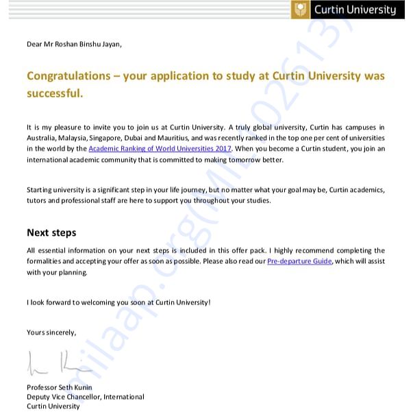 Admission letter