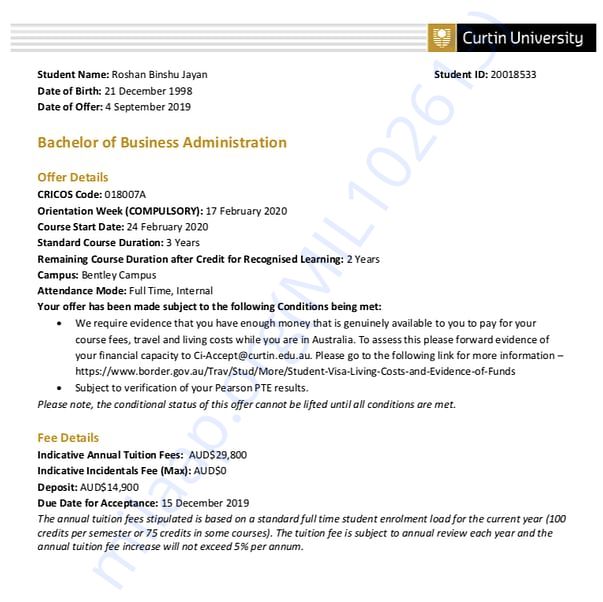 Admission letter