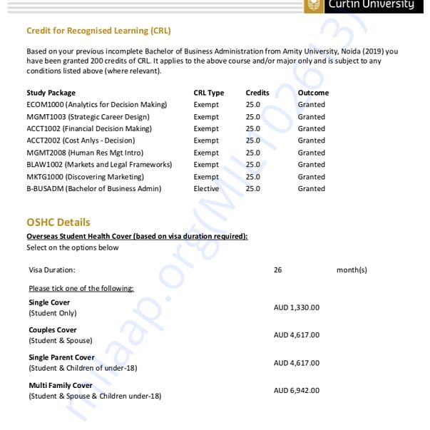 Admission letter