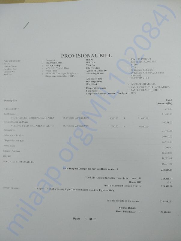 Bill as of 9/10/2019