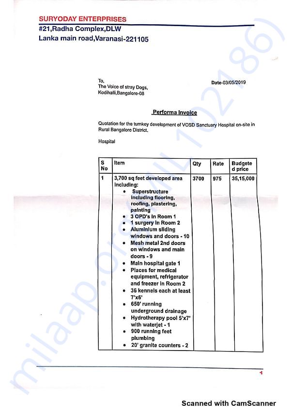 Proforma Invoice for the construction