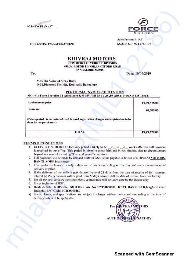 Proforma Invoice for Vehicle