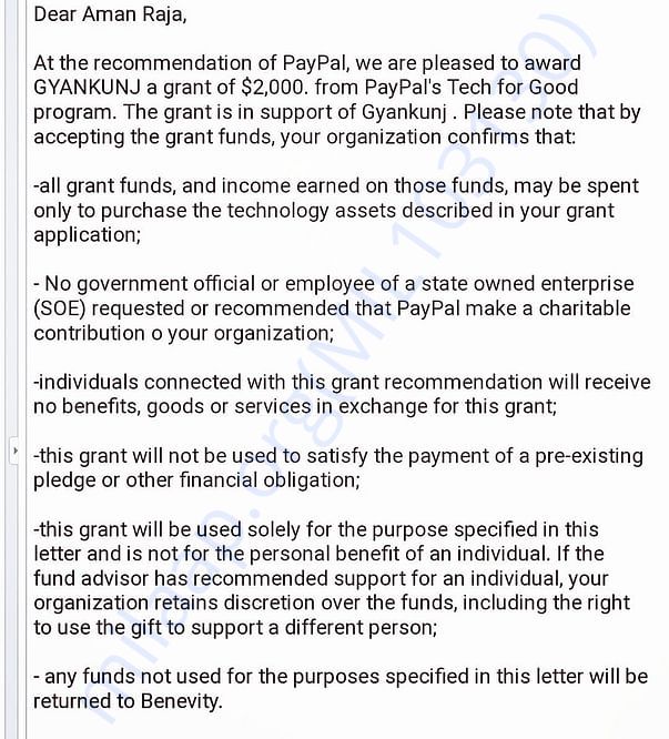 Won a grant of 2000 USD, PayPal India
