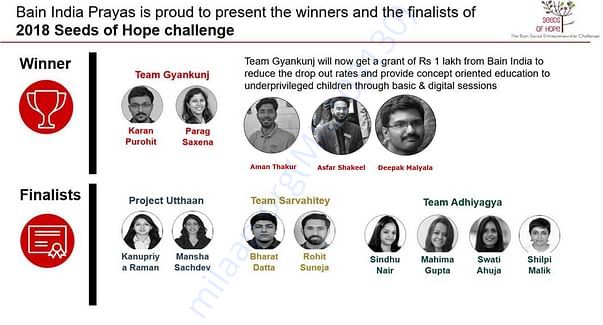 Winners, Seeds of Hope challenge at Bain India