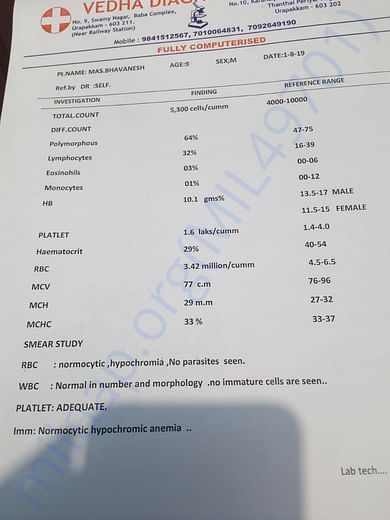 Blood test 1st August 2019