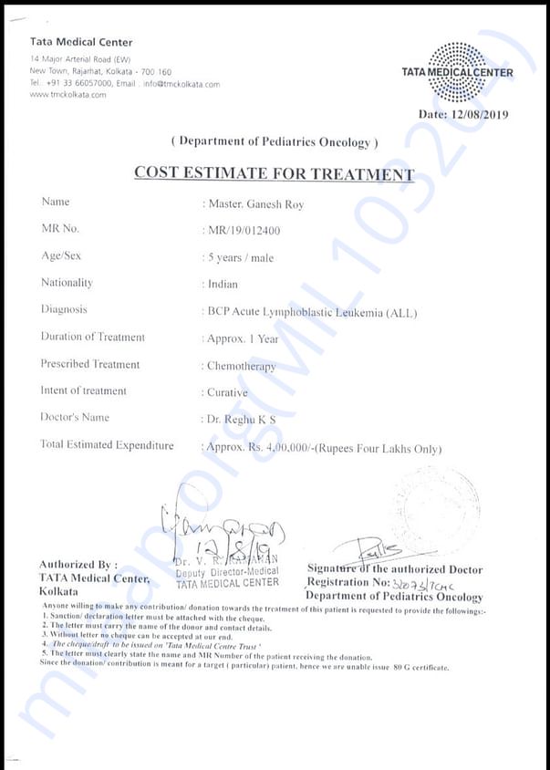 Estimation letter