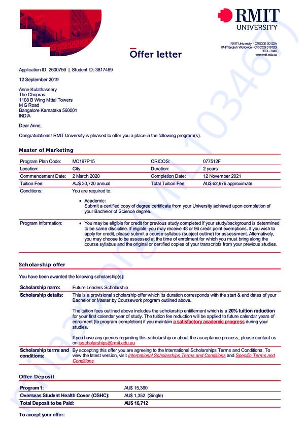 Admission letter