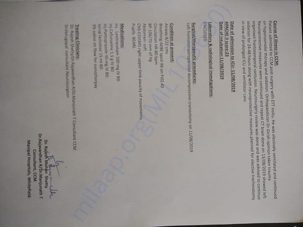 Condition of a patient authorized by Doctor