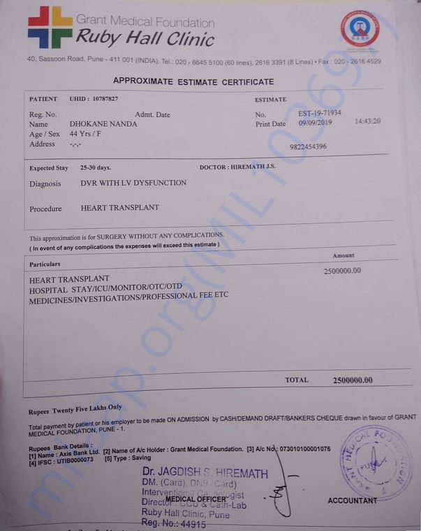 Hospital estimate nanda ramesh dhokane