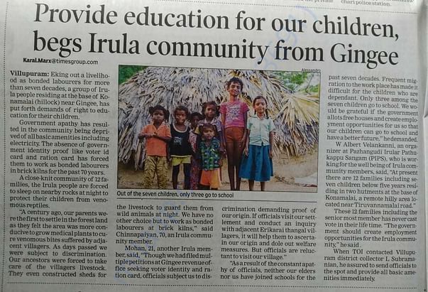 Provide education for our children, begs Irula community from Gingee