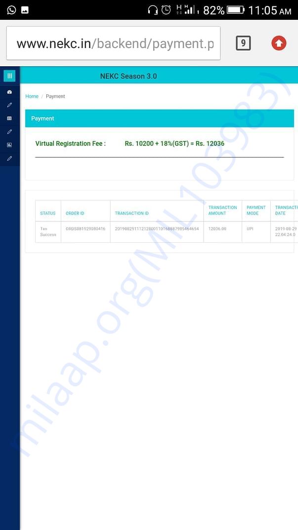 Registration fee for NEKC