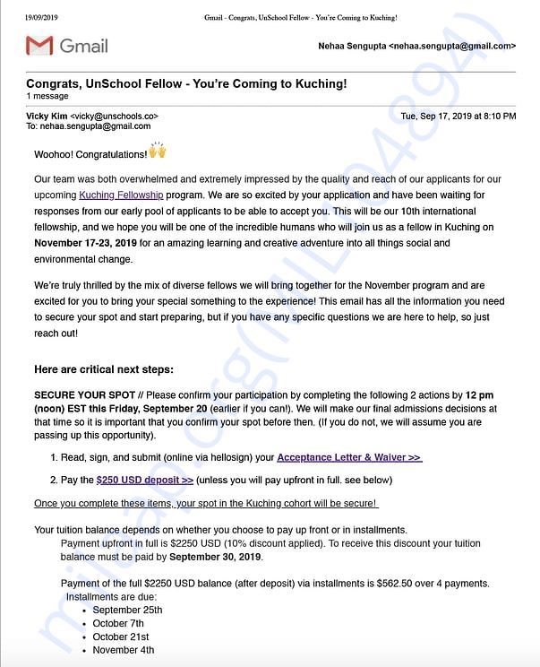 Acceptance Mail