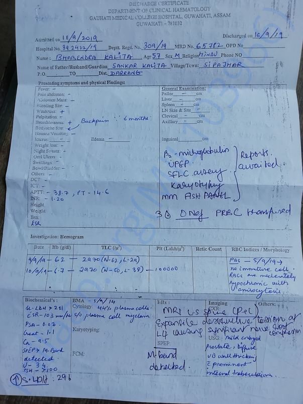 Discharge certificate