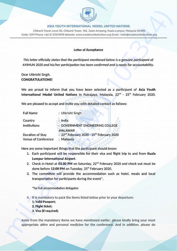Admission letter