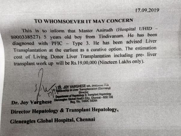 Help Anirudh for Liver transplantation