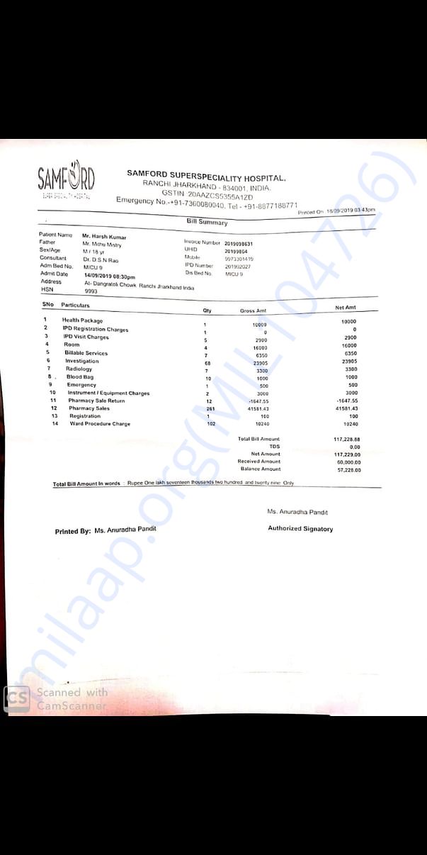 Samford hospital bill.