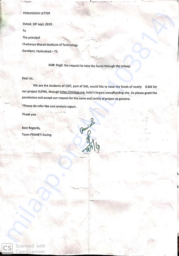 Letter of genunity from Principal