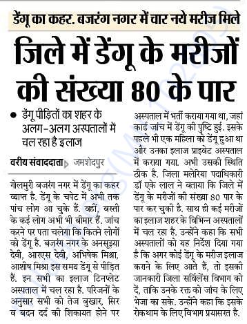 The numbers Dengue patients has increased by 80 (news report)