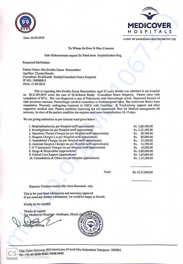 Hospitalization for 10 to 15 days