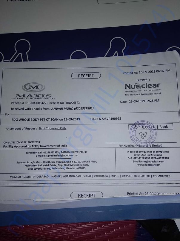 Invoice for the CT Scan
