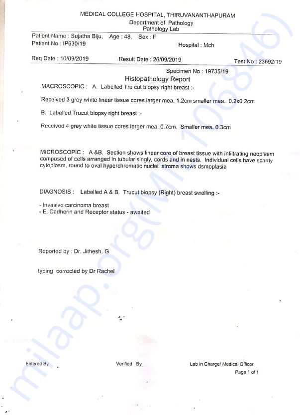 Sujatha Cancer Diagnosis
