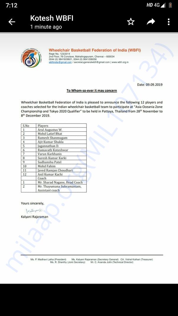 Selection list for India in tokyo paralympics