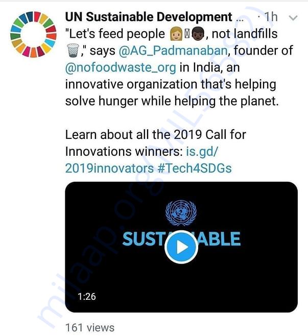 No Food Waste Founder speech in United Nation Forum