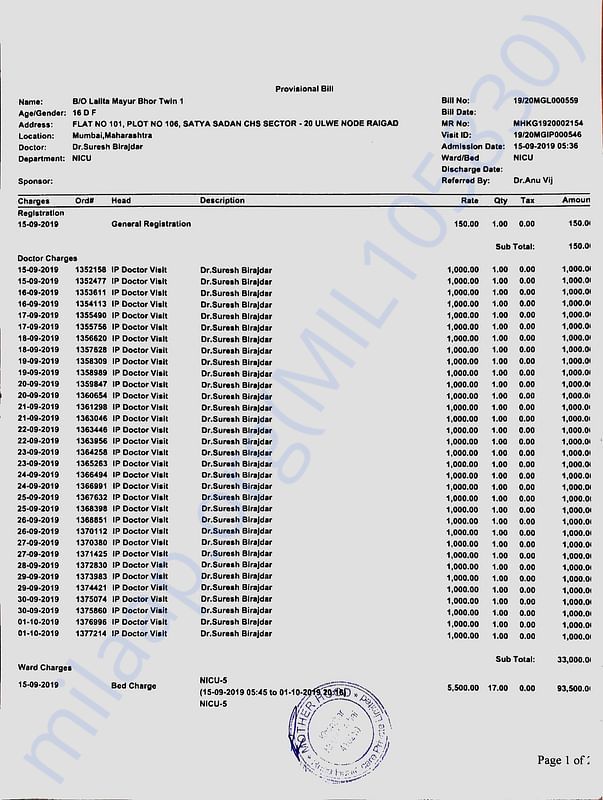 Twin1 provisional bill- till 1 Oct .. page1