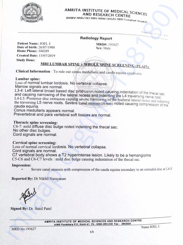 Amrita hospital MRI report