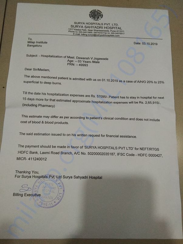 The estimate given by the Surya Sahyadri Hospitals
