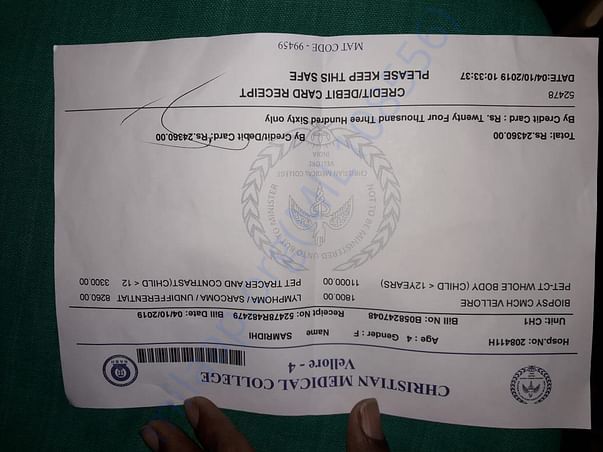 Intial checks carried out at Vellore to diagnose type of cancer.