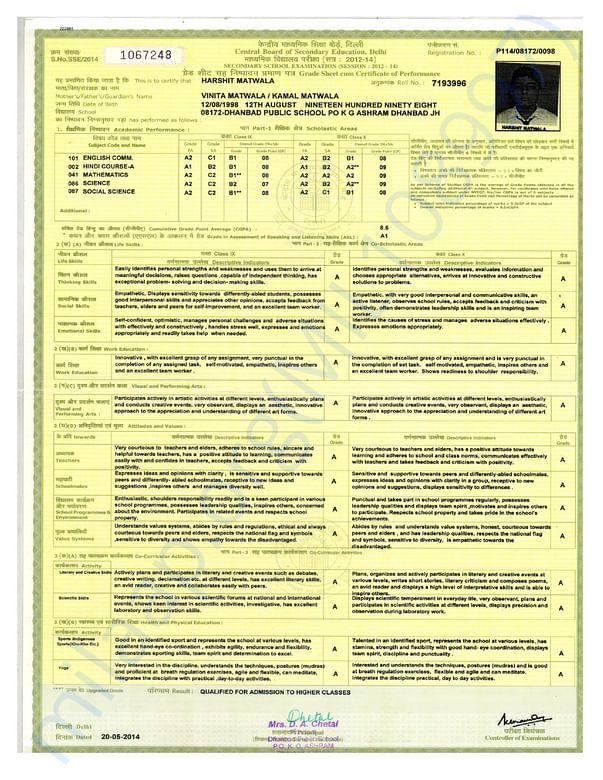 10th Marksheet