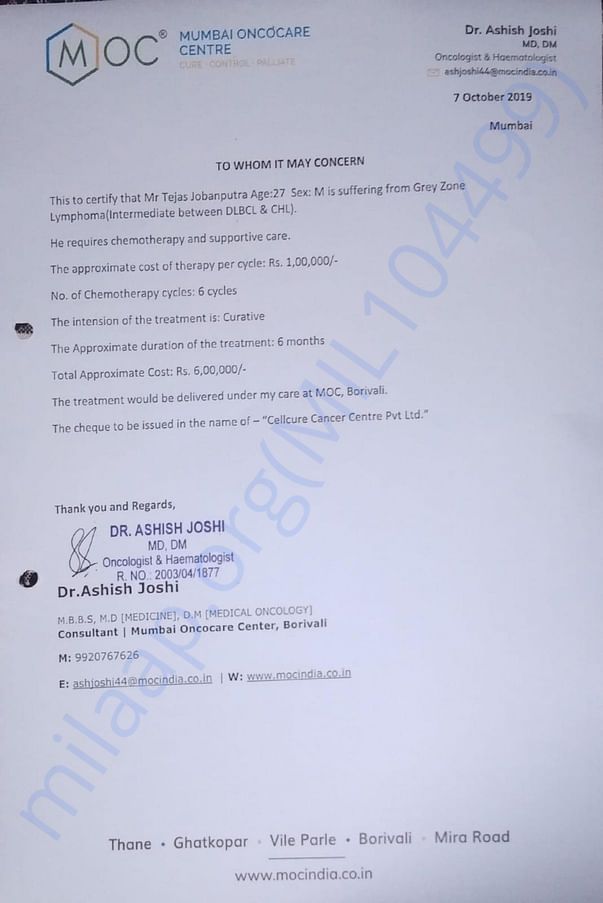 MOC Cost Certificate