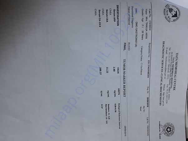 Tumor blood report