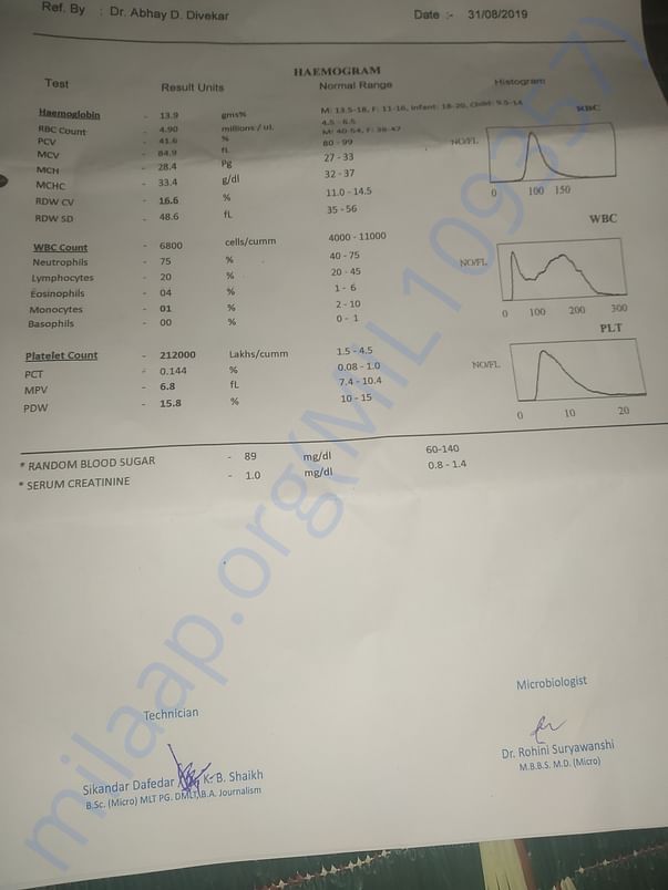 Blood test report, Diagnostic report, chikista anuman