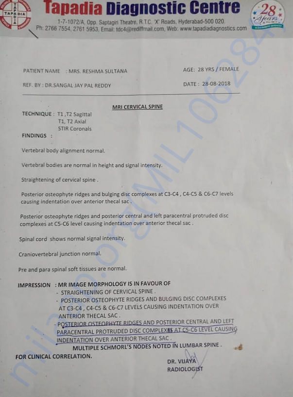 MRI Cervical Spine Report