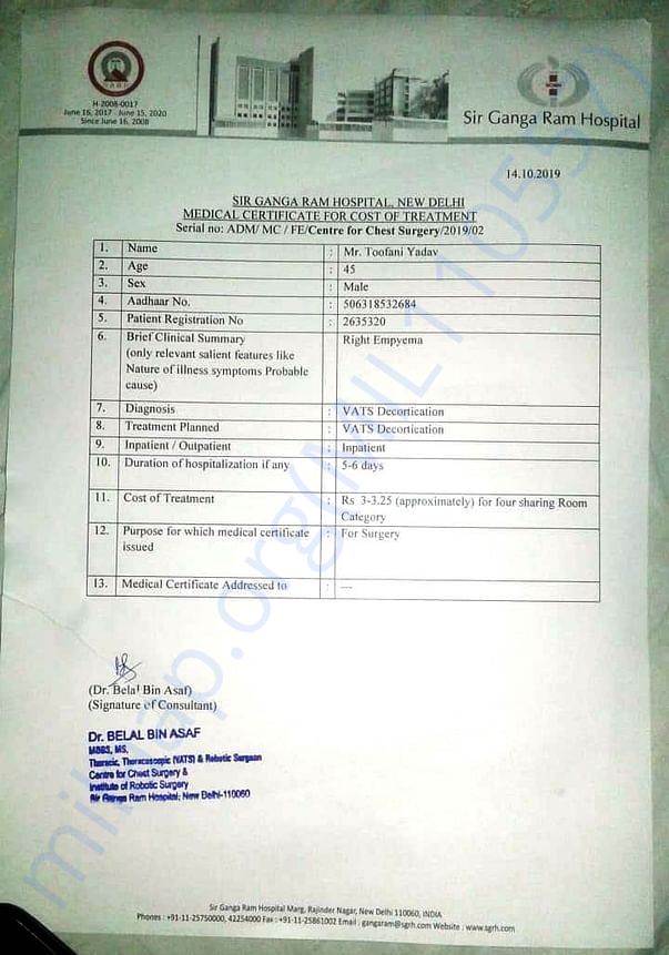 Medical Estimates_Toofani Yadav_Sir Ganga Ram Hospital