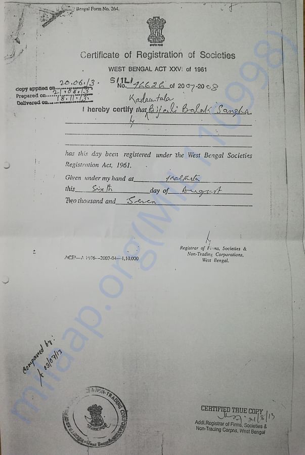 CLUB REGISTRATION CERTIFICATE