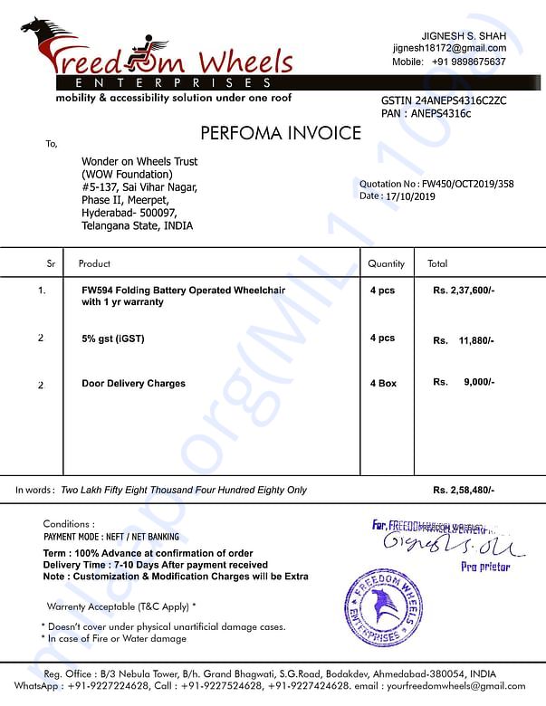 Quotation for Power Wheelchairs Attached