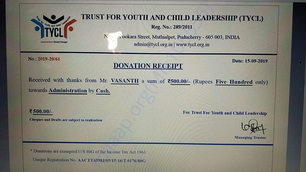 Receipt of donation