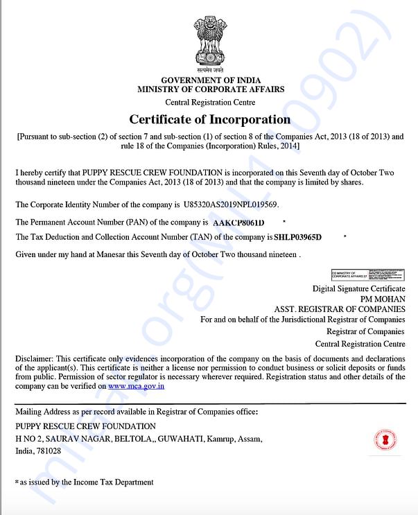 certificate of INCORPORATION