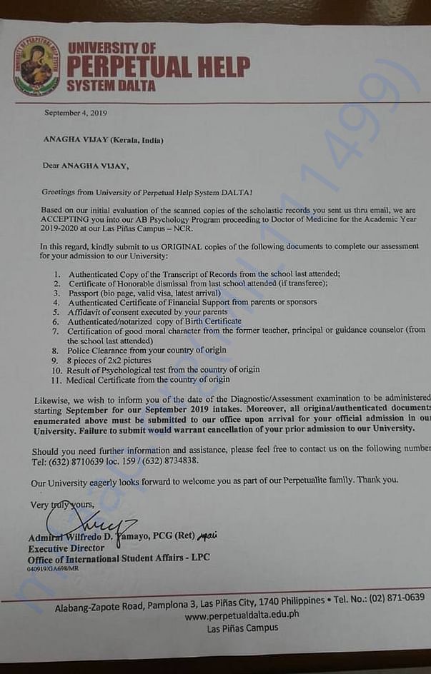 Admission letter
