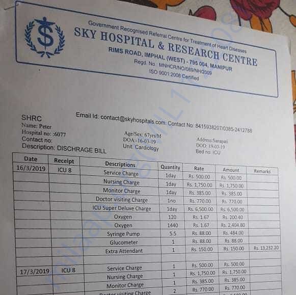 Bill of recent admission to ICU