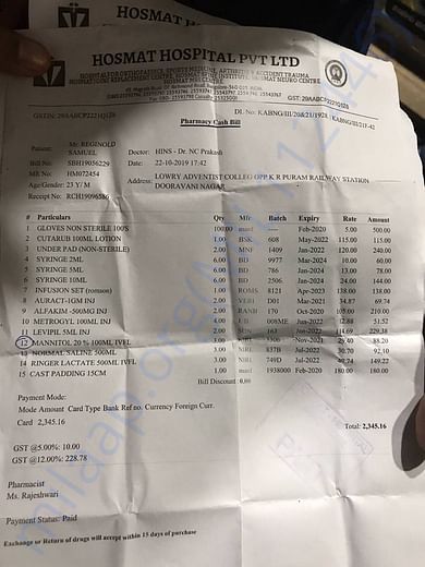 bills and estimate letter from Hospital