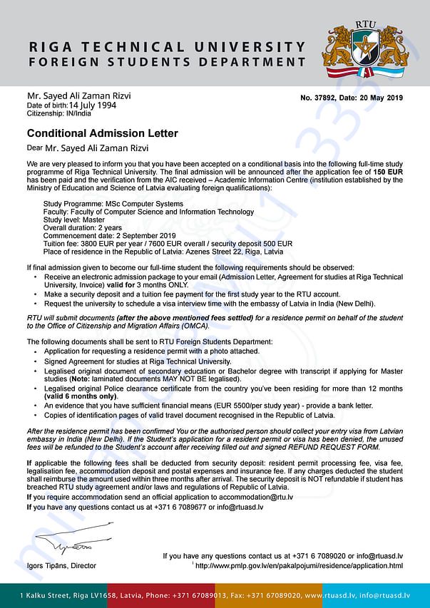 Estimation Letter