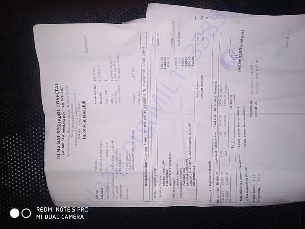 Final bill from KIMS