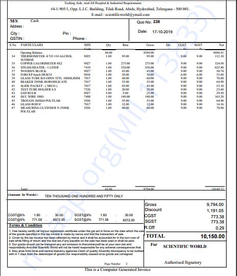 Supplier estimate per item