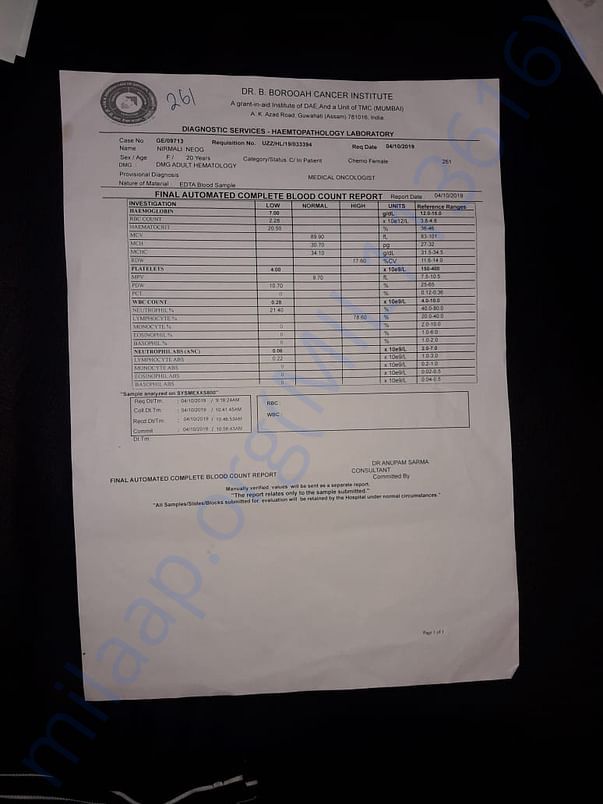 Final automatet blood count report