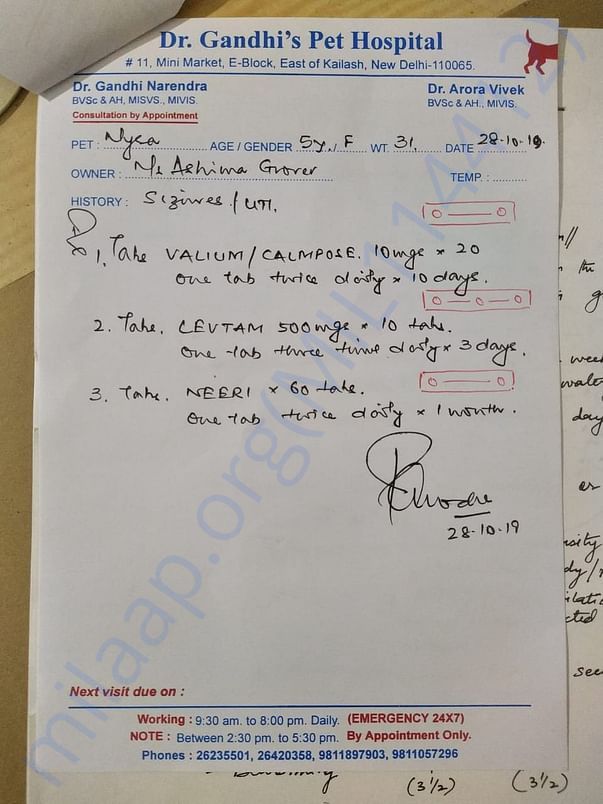 Medicines prescribed for her seizures