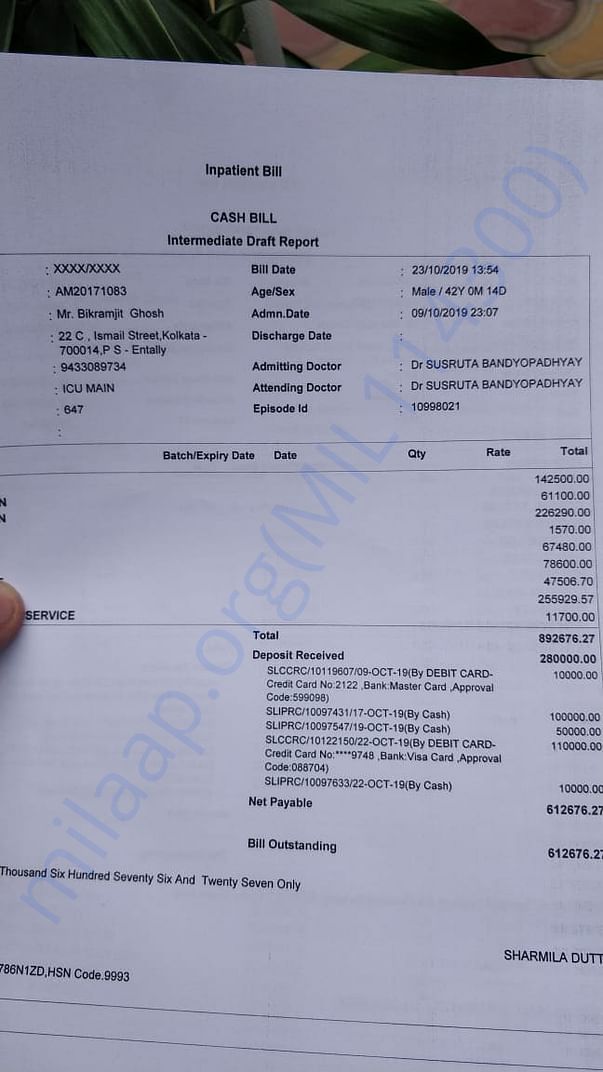 One of his medical bills